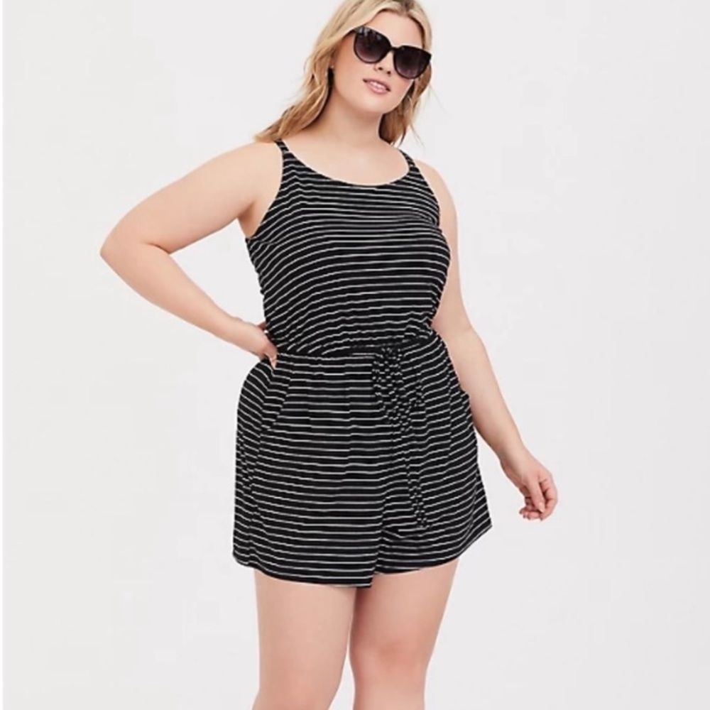 Torrid Super Soft Knits Black Striped Spaghetti Strap Romper Plus Size 2